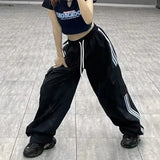 Y2K Striped Cargo Pants Women Hip Hop Streetwear Sweatpants Baggy Joggers Bf High Waist Loose Drawstring Wide Leg