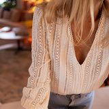 Women's New V-Neck Solid Long-Sleeved Shirt
