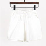 Women Summer Casual Solid Cotton Linen Loose Shorts Korean Harajuku Elastic Waist Wide Leg Short Pants Summer Basic Chic