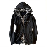 Street Trendy Hoodie Men And Women Double-Sided Wearing Leopard Coat Top Cross