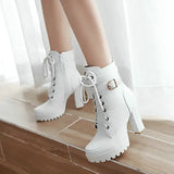 Women Comfy Platform Square High Heel Boots Fashion Round Toe Buckle Fall Winter Ankle Boots Black Brown