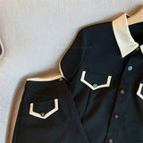 Black Shorts Sets Short Sleeve Turn-down Collar Shirts Hight Waist Shorts High Street Harajuku Solid Hot Casual