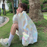 New Summer Fashion Korean Hooded Windbreaker Jacket Breathable Sun Protection Womens Spring Shiny laser Jackets Casual