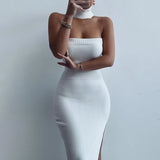Dresses Woman 2022 Elegant Halter Turtleneck Off Shoulder Bodycon Hollow Out Backless High Split Mid-calf Party
