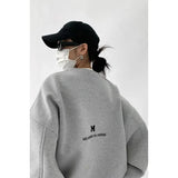 Women Letter Embroidery Gray Sweatshirts Oversize Long Sleeve O Neck Loose Pullovers Female Streetwear Hoodies Tops Autumn