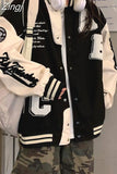 Patchwork Letter Embroidery American Baseball Coats Loose Preppy Style Bomber Jacket Women Outerwear High Street