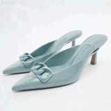 ZARZ Summer Sandals Women 2022 Luxury Brand New Cross Leather Fashion Square Toe High Heel Muller Sandals Slippers Woman