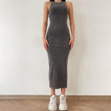 Rib-Dress Dress Body-Body-Skinny Vest Sleeveless One-Step Skirt
