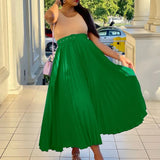 High Waist Pleated Long Skirt With Belt- Outfit