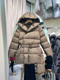Winter Women's Down Jackets Ultra Light Warm Casual Coat Female Puffer Jacket With a Belt Plus Size Hooded Parka