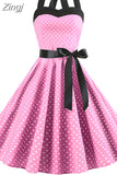 Dress Women 2023 Summer Sexy Polka Dot Print Halter Party Dresses Vestidos Robe Pin Up Rockabilly Y2K