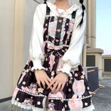 Sweet Kawaii Jsk Lolita Dress Women Vintage Victorian Gothic Cartoon Sleeveless Bow Lace Princess Tea Party Dresses