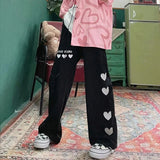 Harajuku Drawstring Print Trousers Women Oversized High Waist Embroidery Wide Leg Pants Streetwear Fashion Sweatpants