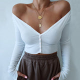 2025 Spring New Women's Sexy Pure Color V-Neck Knitted Top T-Shirt