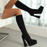 Fashion Stretch Women Over The Knee Boots Platform Super High Heel Thigh Boots Slip On Autumn Woman Shoes Plus Size 42