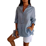 New Single-Dran Buckle Folding Collar Shirt Burst Lady Solid Color Can Sleeve