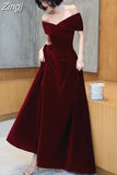 Spring Long Luxury Elegant Wine Red Soft Velvet Evening Party Wedding Dresses for Women 2023 Off Shoulder Maxi