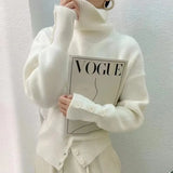 Pullover Sweater Women Irregular Button Design Knitted Sweater Female Korean Fashion Elegant Turtleneck Slit Pullover
