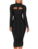Neck Bandage Dress 2022 Autumn Winter Long Sleeve Bandage Dress Bodycon Women Midi Sexy Party Dress Evening Club