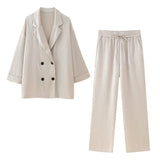 Wind Wrinkle Effect Double Buckle Blazer 4387127 Wrinkle Effect Pants 4387027