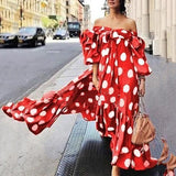 Off Shoulder Polka Dot Bohemian Maxi