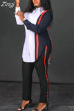 Two Piece Set Stripe Print Long Sleeve Blouse Tops And Pant Suits Spring Autumn Women Set Sheath Matching Fashion