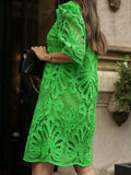 Embroidered Summer Dress Women Elegant O Neck Mini Dress Ladies Hollow Out Lace Short Dress Casual Hollow Loose