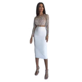New 2 Piece Set Beading Sexy Top Bandage Skirt Two Piece Sets Suits Women Autumn Winter Bodycon