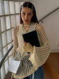 y2k Crochet Sweater Hollow Out Loose Smock Grunge Fishnet Distressed Pullovers Oversized Knit Jumper Harajuku