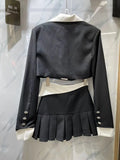 New Arrival Collection Single Diamonds Buttons Blazer High Waist Short Irregular Pleated Skirt Two Piece Set