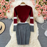 Winter 2021 Simple Warm Tight Dress Elegant Office Lady Dress Long Sleeve High Waist Pencil Stretch Knit Dress
