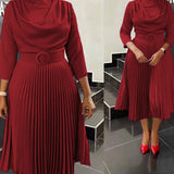 Autumn Fashion African Solid Color Pleated