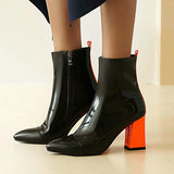 Red Black Women Boots Fashion Pantet Leather Sqaure High Heel Ankle Boots Pointed Zipper Candy colors Ladies