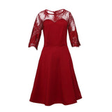 Mesh Black Gothic Dress Women Sexy Half Sleeve Round Neck Patchwork Perspective Party Swing Vintage