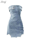 Women Fashion Off Shoulder Strapless Slim Short Denim Mini Shirt Dress Ladies Casual Fashion Party Vestidos 2023 Spring