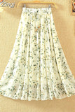 Women Summer Long 2023 Spring Ladies Floral Print High Waist Elegant Sweet Casual Chiffon Skirts Beach Faldas