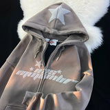 Printing Zipper Cardigan Women Clothing Autumn and Winter Retro Hoodie Plush Thick Sweatshirt Loose Drape Lazy Top