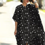 Causal Striped V-neck Button Front Open Summer Beach Dress Blue Tunic Women Plus Size Clothes Maxi Dresses