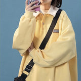 Fashion Oversized Female Sweatshirt Preppy Style Polo Pullovers Patchwork Loose Female Clothing Student