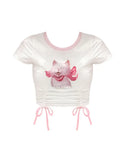 T-Shirt Y2k Funny White Graphic Print T Shirt Hip Hop Tee Tops Harajuku Summer Girls Short Sleeve Kawaii Pink Crop
