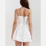 White Doily Pattern Cami Mini Dress-Outfit