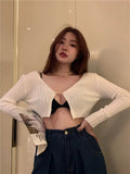 Deep V Neck T Shirt Women Clothes Crop Top Long Sleeve 2022 Spring Y2k Sexy Slim Skinny Cardigan Ladies Tops
