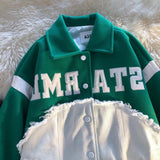Embroidery Patchwork Denim Varsity Jacket-Outfit