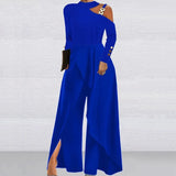 Women's O-neck Hollow Off Shoulder Jumpsuit Autumn Long Sleeve High Waist Wide Leg Romper Casual Loose Solid Commuter