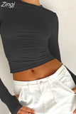 Women Long Sleeve T-Shirts Spring Autumn Slim Fit Casual Pullovers Female Streetwear Base Tees Tops with Thumb