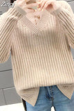 Fashion Women Sweater 2023 Autumn Warm Long Sleeve Chic Elegant Soft Pullovers V neck Winter Female Tops