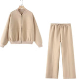 Autumn Zipper Bomber Jacket Jacket + Velvet Trousers Women's