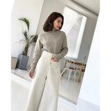 S-3Xl Elegant Woolen Wide Leg Pants Women Korean High Waist Baggy Trousers Office Lady Black Casual Pants Autumn