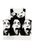 Funny Face Print Cropped Tank Top- Outfit