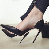 Matte Black Pumps Woman High Heels Shoes 12cm Stilettos PU Leather Wedding Pointed toe Shoes QKOU002